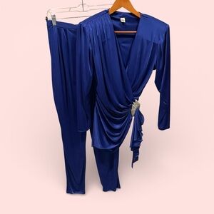 Vintage 80s NWT slinky Abby Kent 2 piece pant suit wrap top bling studio 54